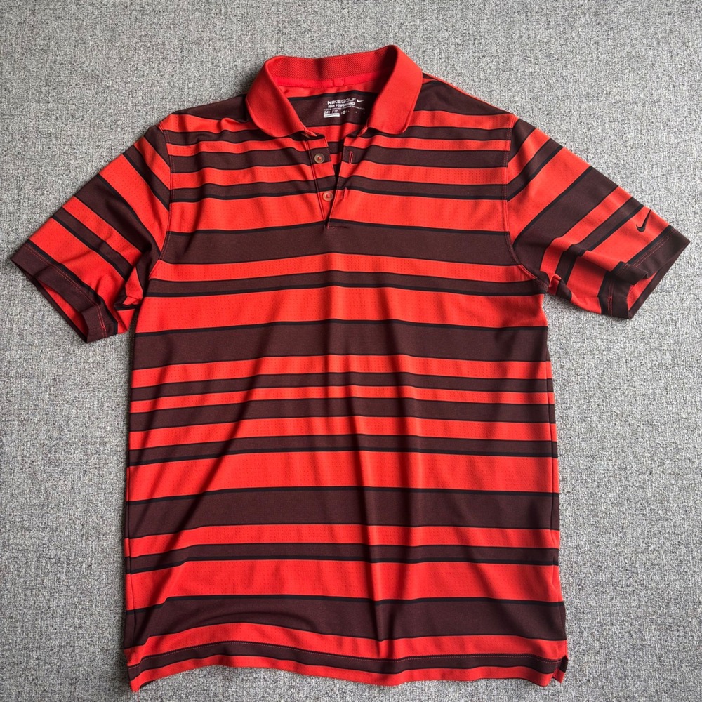 Nike‎ Polo Shirt Mens L Red Tour Performance Dri-FIT Striped Short Sleeve Golf